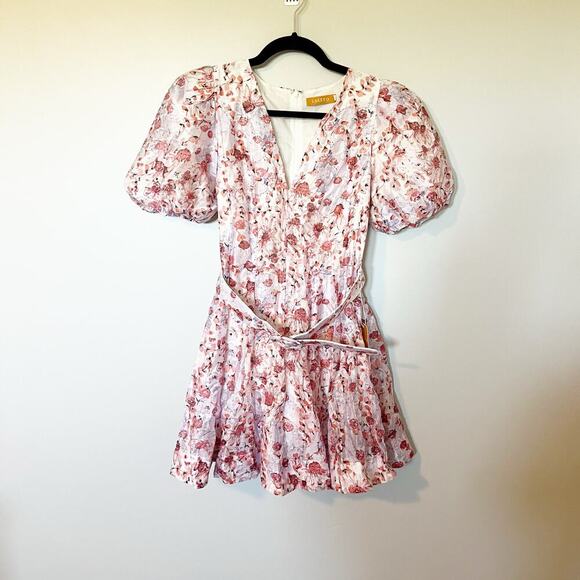 Lakeyo Anselma belted puff sleeve fit and flare mini Dress xs nwt - Picture 1 of 12